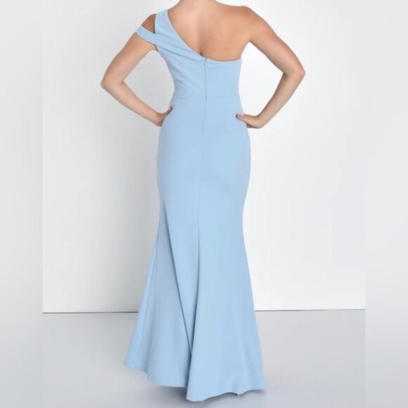 NWT LULUS Make an Entrance Powder Blue One-Shoulder Mermaid Maxi Dress SMALL - Picture 2 of 6
